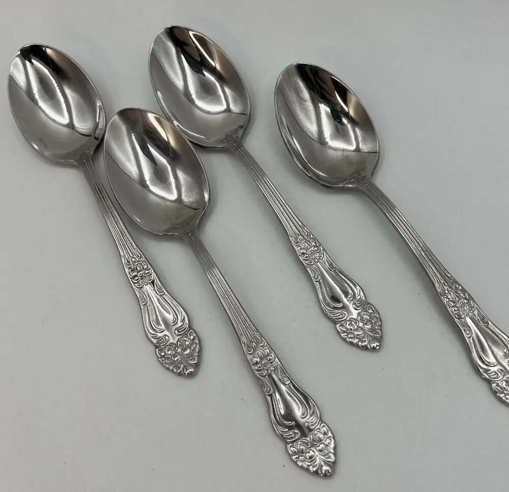 Set 4 Reed & Barton Dinner Teaspoons Tiger Lily Festivity Flatware Spoons
